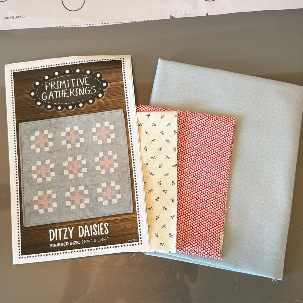Primitive Gathering Quilt Kit - Gray and White size 18.25” x 18.25”